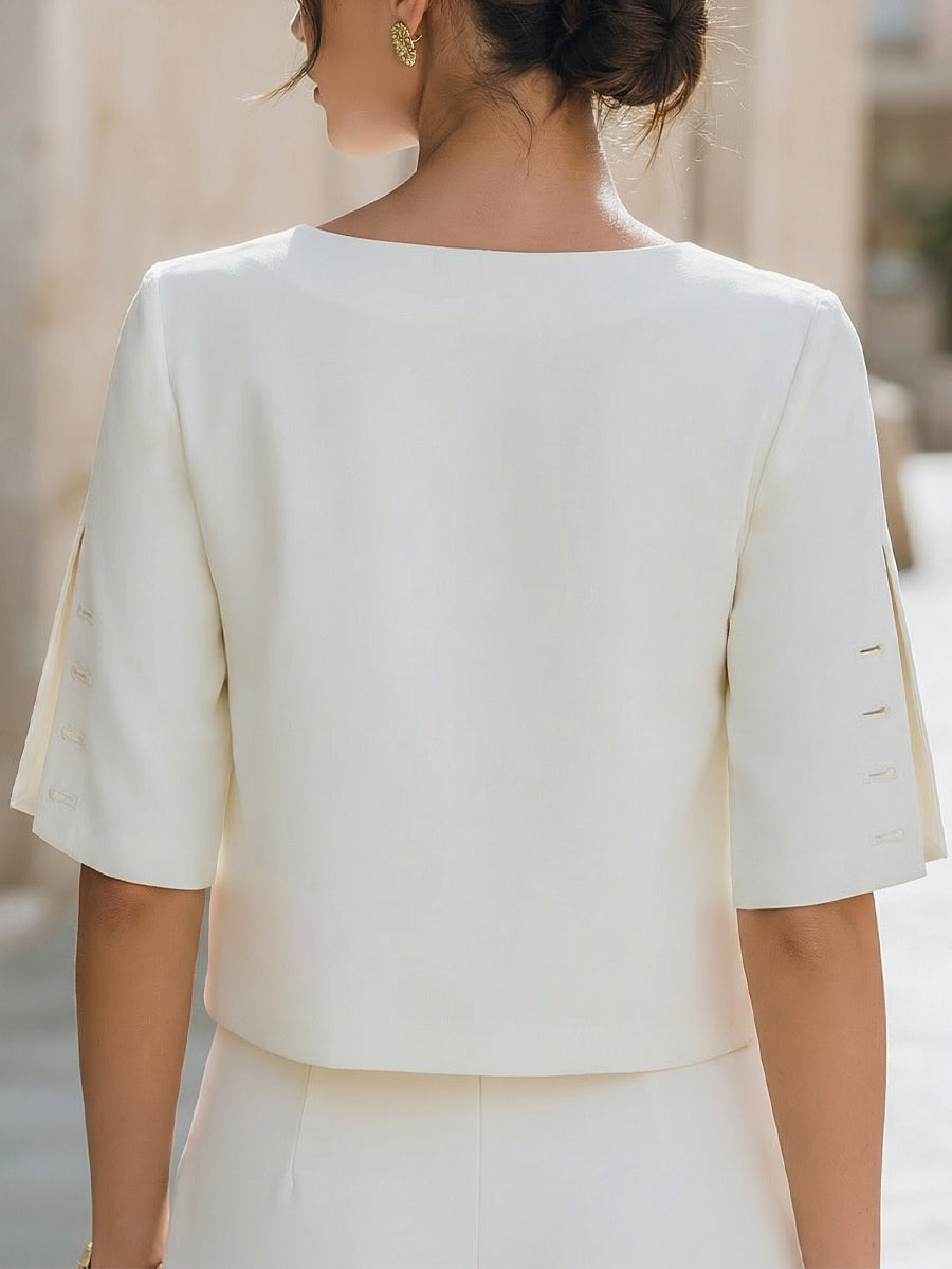 Button Detail Split Sleeve Elegant Top