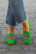 GREEN LOAFER WITH FUCHSIA TASSEL
