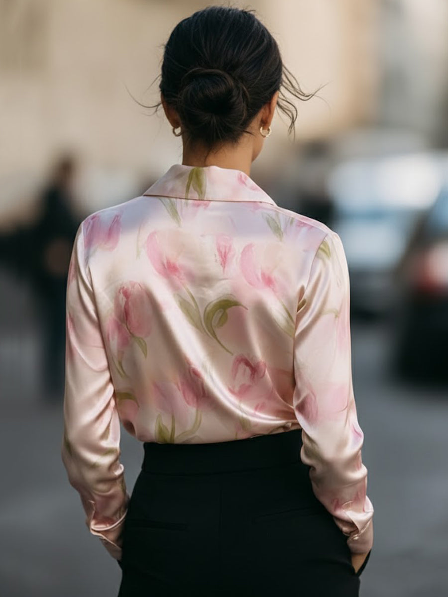 Elegant Satin Floral Blouse