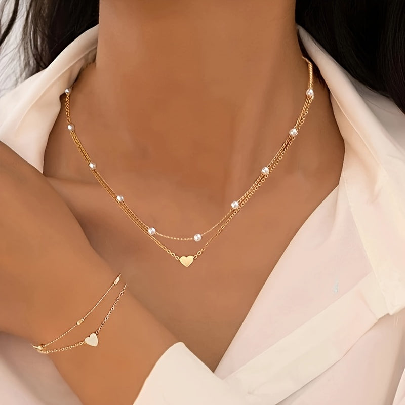 LAYERED HEART & PEARL JEWELRY SET