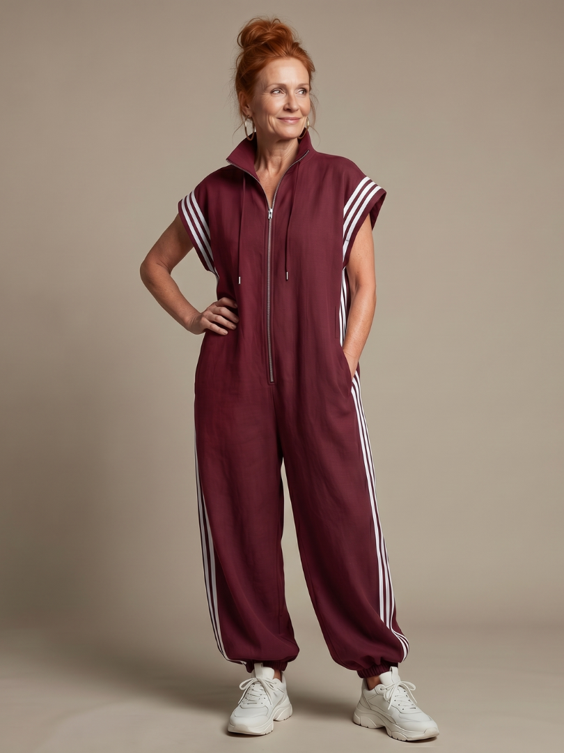 Lark | Zip Front Stripe Panel Jumpsuit