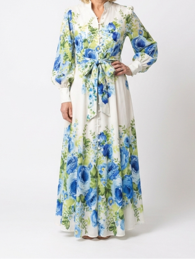 Harper | Long Sleeve Floral Button Front Maxi Dress