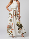 Meadow | Draped Halter Botanical Panel Maxi Dress