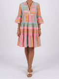 Maelle | Geometric Print V Neck Tiered Knee Length Dress