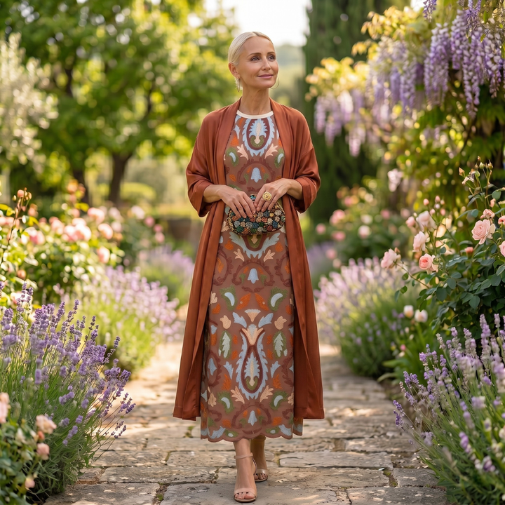 Daniella - Long Printed Dress with Coordinated Waistcoat