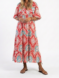 Zaria | Paisley Print V Neck Short Sleeve Midi Dress