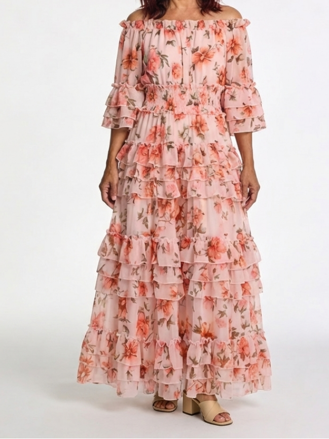 Rosalie | Off Shoulder Floral Ruffle Tiered Maxi Dress