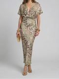 Coralie | Abstract Print V Neck Twist Waist Midi Dress