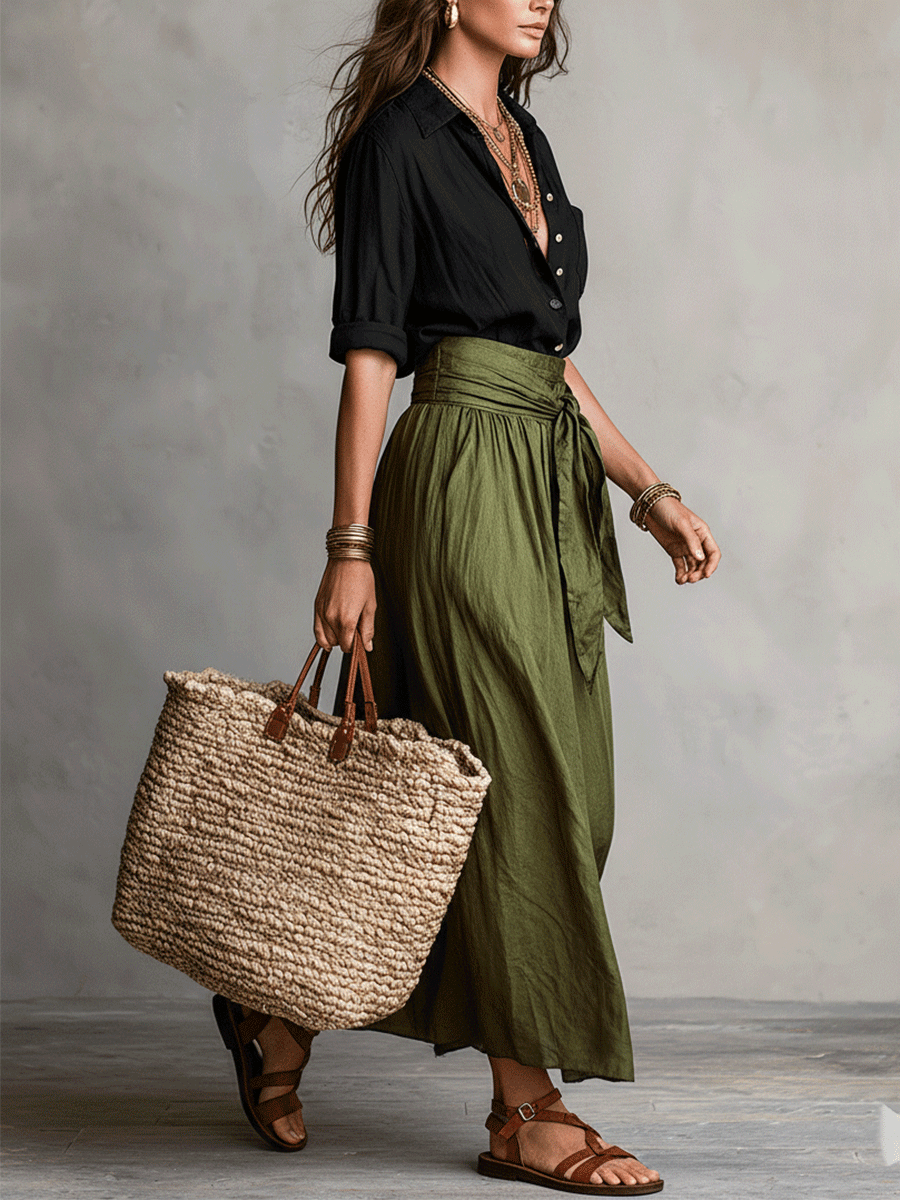 Soelie - Elegant Boho Blouse and Satin Skirt Set