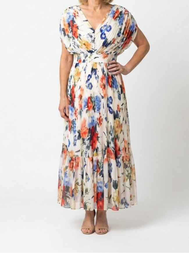 Savannah | Short Sleeve Pleated Floral Midi Dress