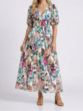Eulalie | V Neck Short Sleeve Gathered Waist Midi Dress