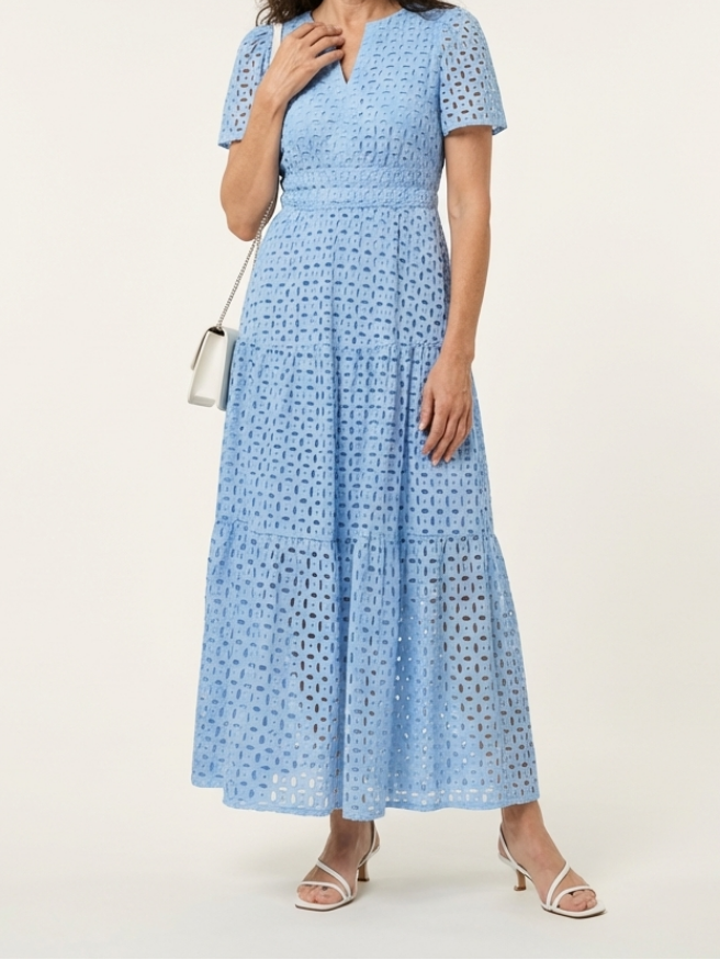 Brielle | V Neck Short Sleeve Tiered Midi Dress