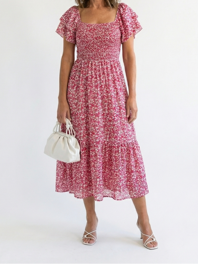 Odette | Off Shoulder Floral Smocked Midi Dress