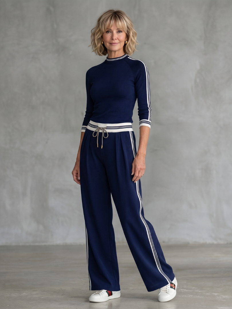 Eirlys | Fitted Long Sleeve Top Wide Leg Pants Set