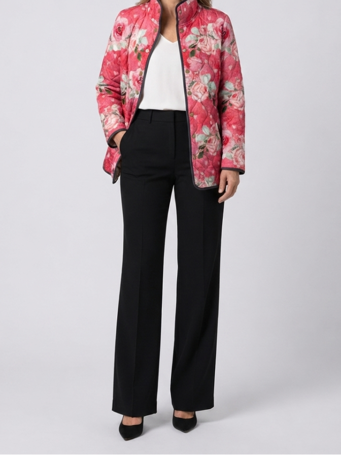 Freya | Charming Pink Floral Print Quilted Jacket