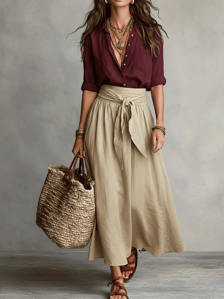 Soelie - Elegant Boho Blouse and Satin Skirt Set