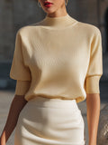 Ribbed Mock-Neck Short-Sleeve Knit Top