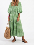 Apolline | Three Quarter Sleeve V Neck Patterned Midi Dress