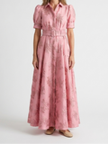 Xanthea | Short Sleeve Belted Floral Textured Maxi Shirt Dress