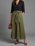 Vera | Two Piece Set Black Blouse Olive Green Midi Skirt