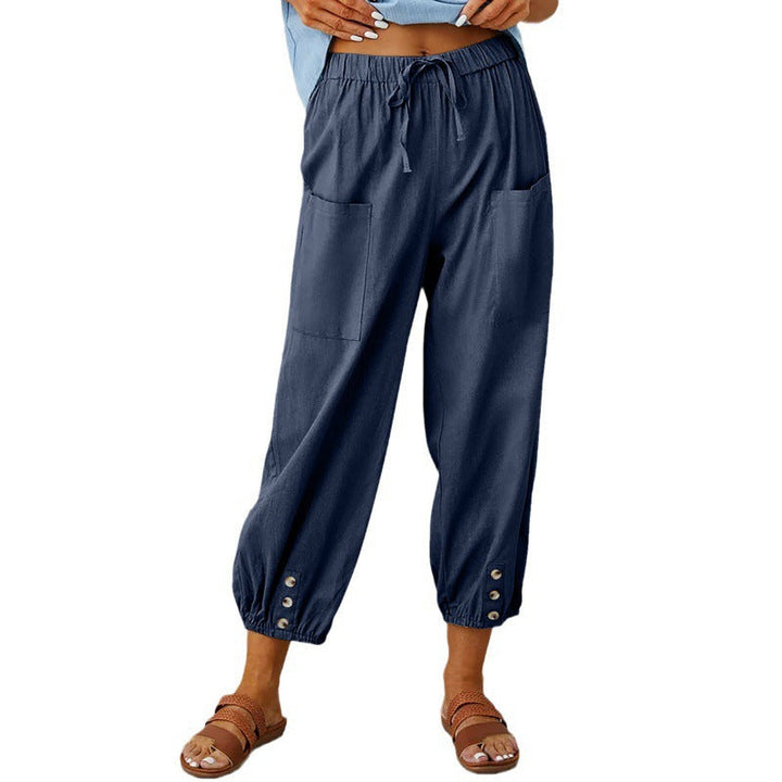 Loose Fit Women's Cropped Cotton Linen Pants Wide Leg