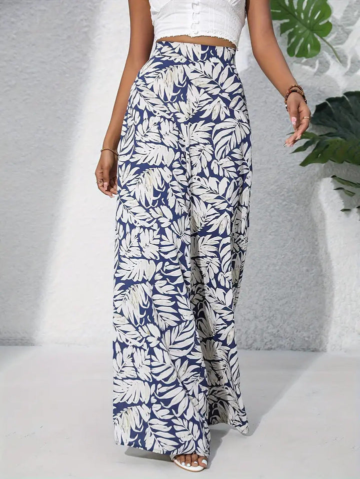 Floral Wide Leg Pants Lightweight High Waist
