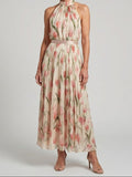 Aurelle | Halter Neck Floral Midi Dress