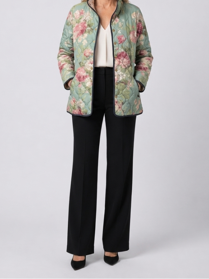 Carys | Retro Floral Patterned Quilted Jacket