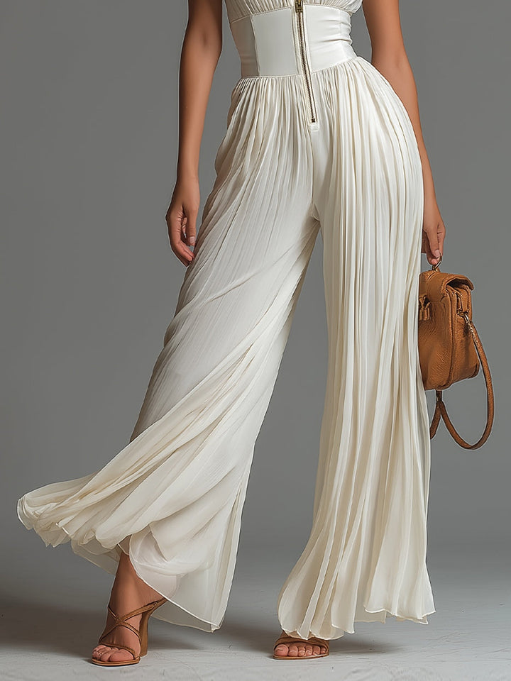 Estelle - White Chiffon Wide-Leg Jumpsuit