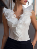 Sleeveless Chiffon Ruffled V-Neck Top
