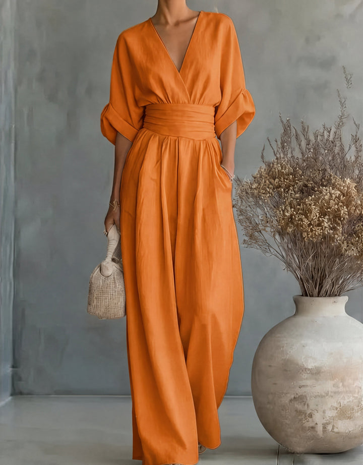 Kloe – Elegant V-Neck Wide-Leg Jumpsuit