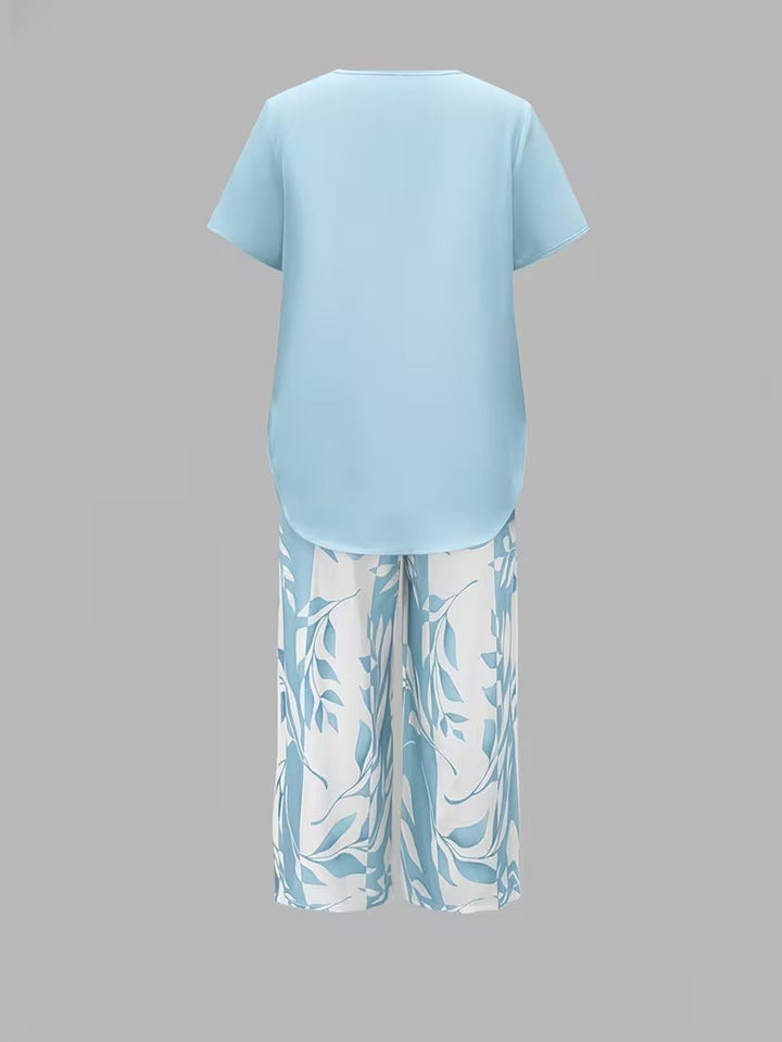 Casual Leaf Print Two Piece Set