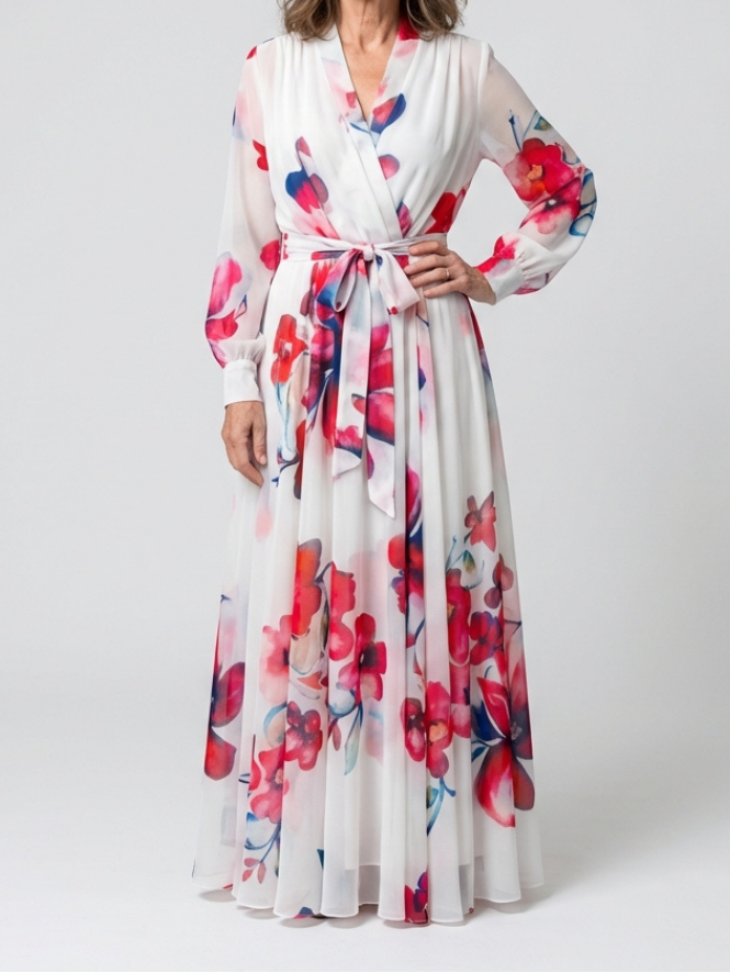 Lillian | Floral Long Sleeve Wrap Maxi Dress